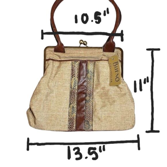 Bueno Handbag Purse Kiss Snap Closure Boho Retro Faux Snakeskin Accent - Picture 8 of 8